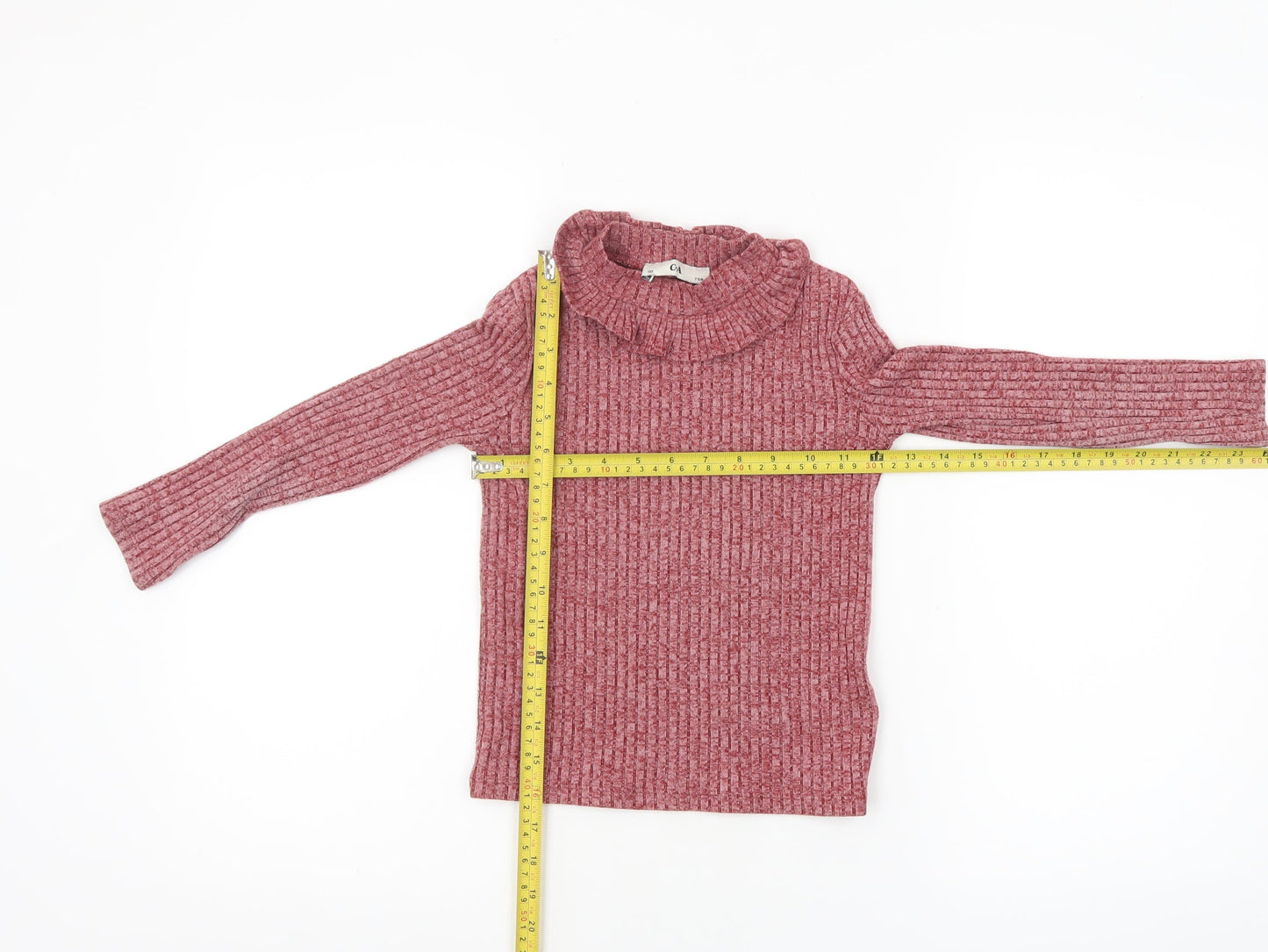 C&A Girls Pink Ribbed High Neck Long Sleeve Pullover Top Size 7 Years