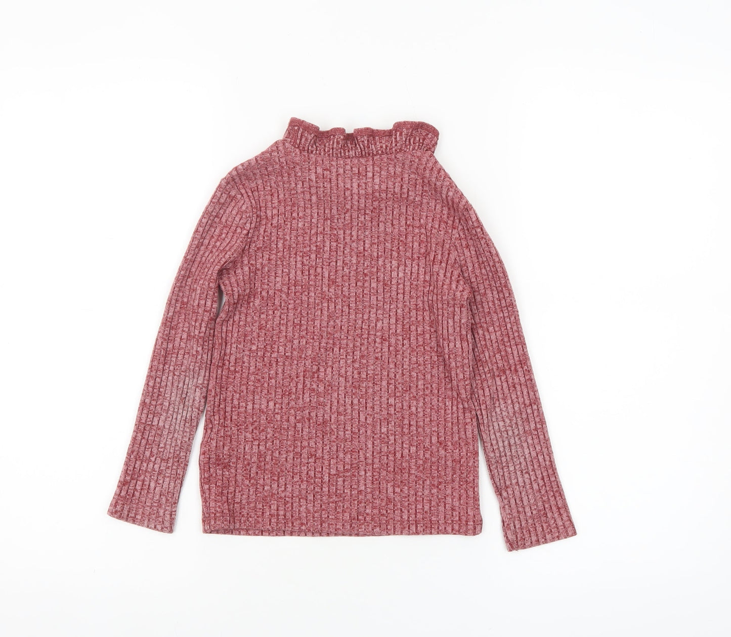 C&A Girls Pink Ribbed High Neck Long Sleeve Pullover Top Size 7 Years