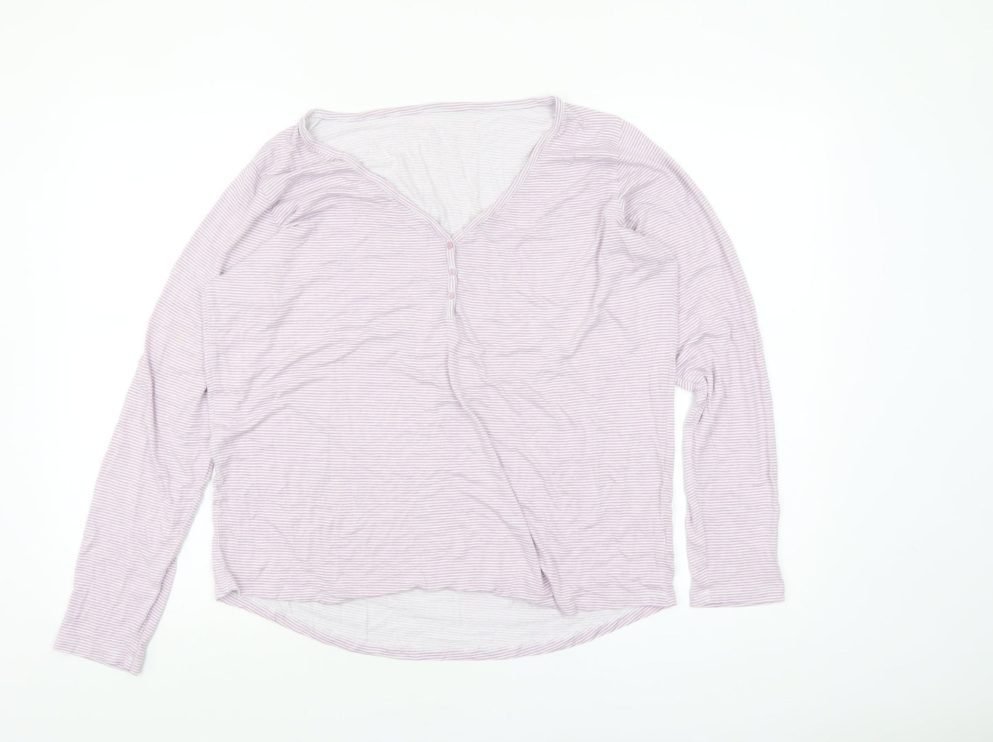 Dunnes Stores Women’s Pink Striped Long Sleeve V-Neck T-Shirt Size 14