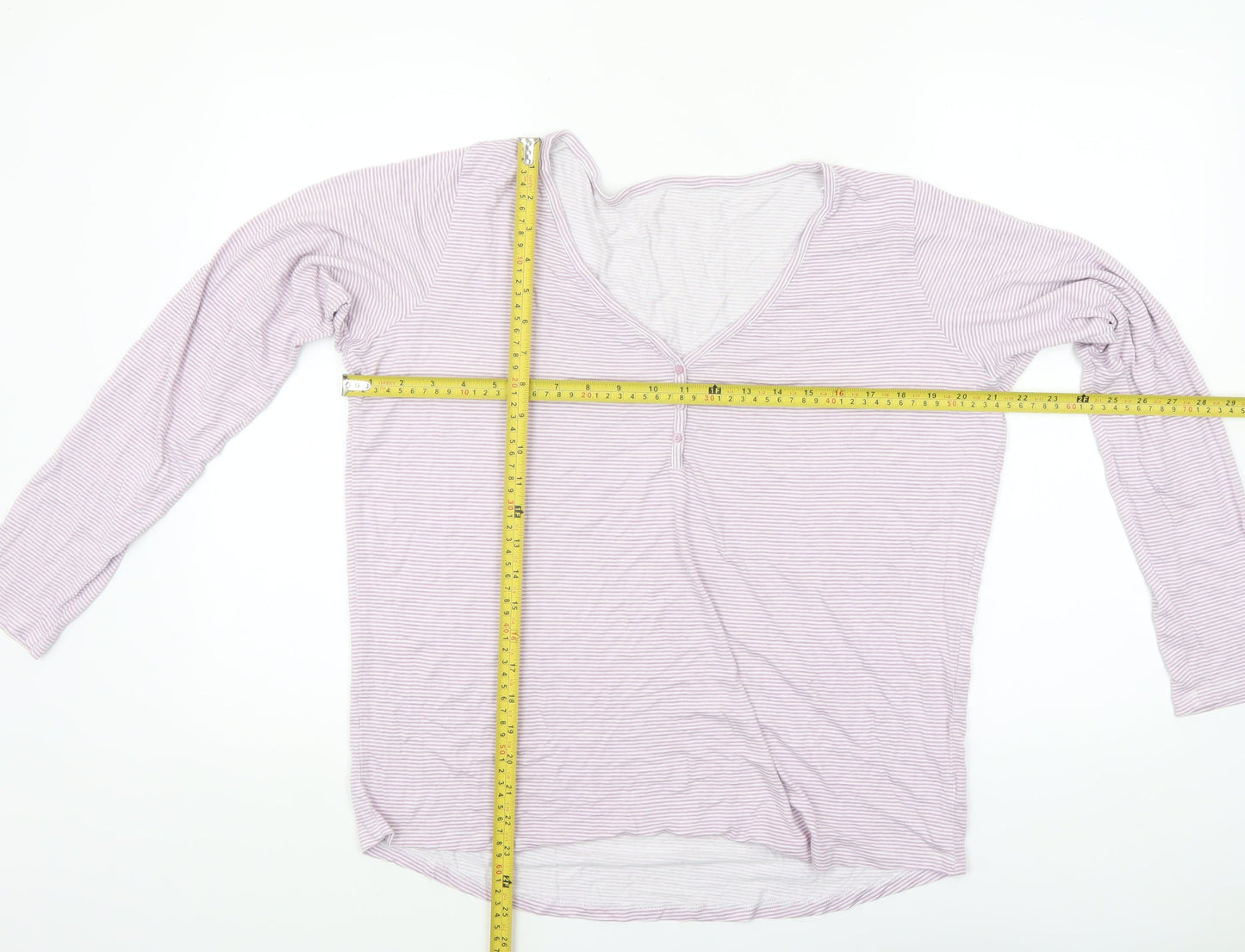 Dunnes Stores Women’s Pink Striped Long Sleeve V-Neck T-Shirt Size 14