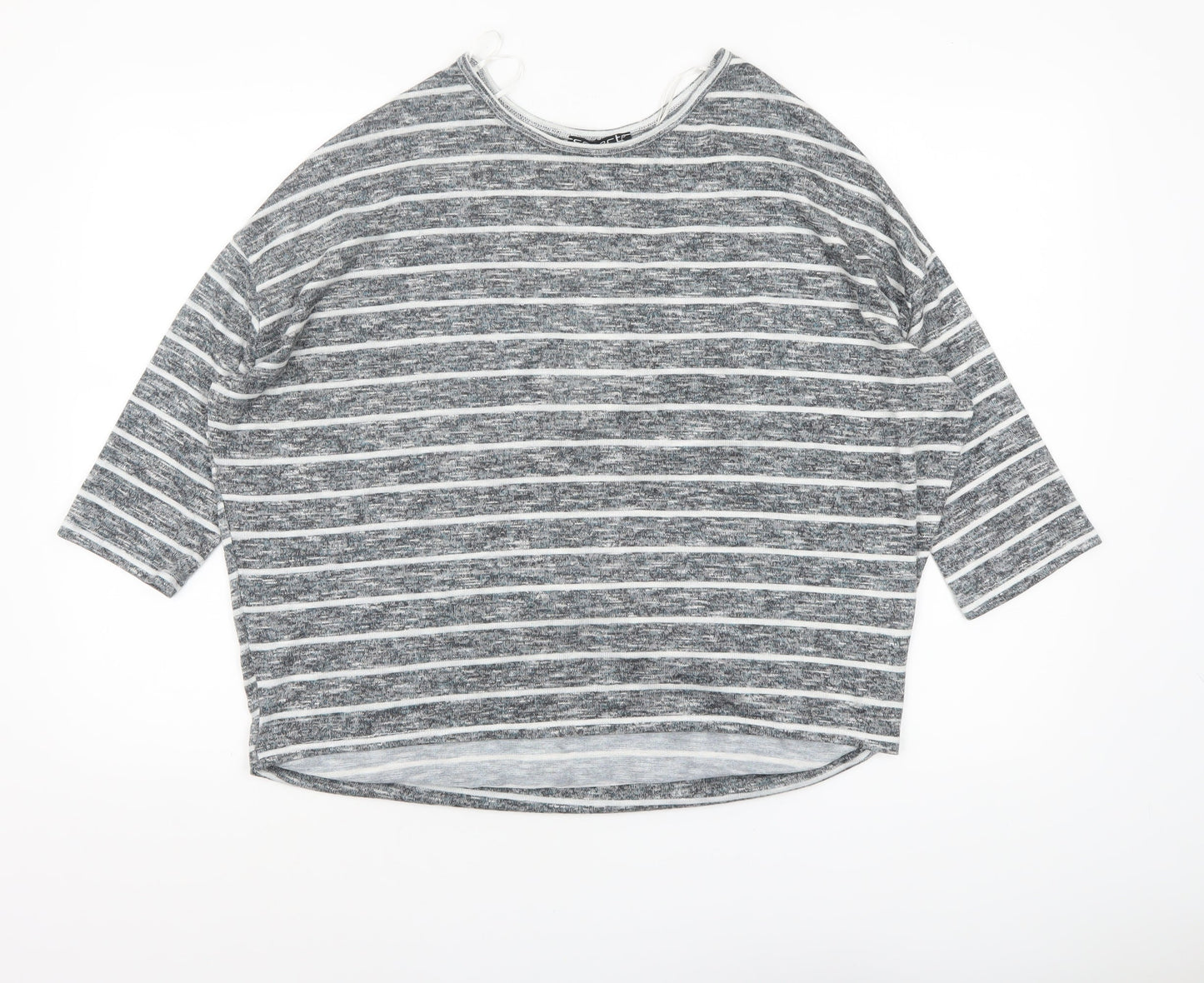 Select Women’s Grey Striped Relaxed Fit 3/4 Sleeve Knit T-Shirt Size 14