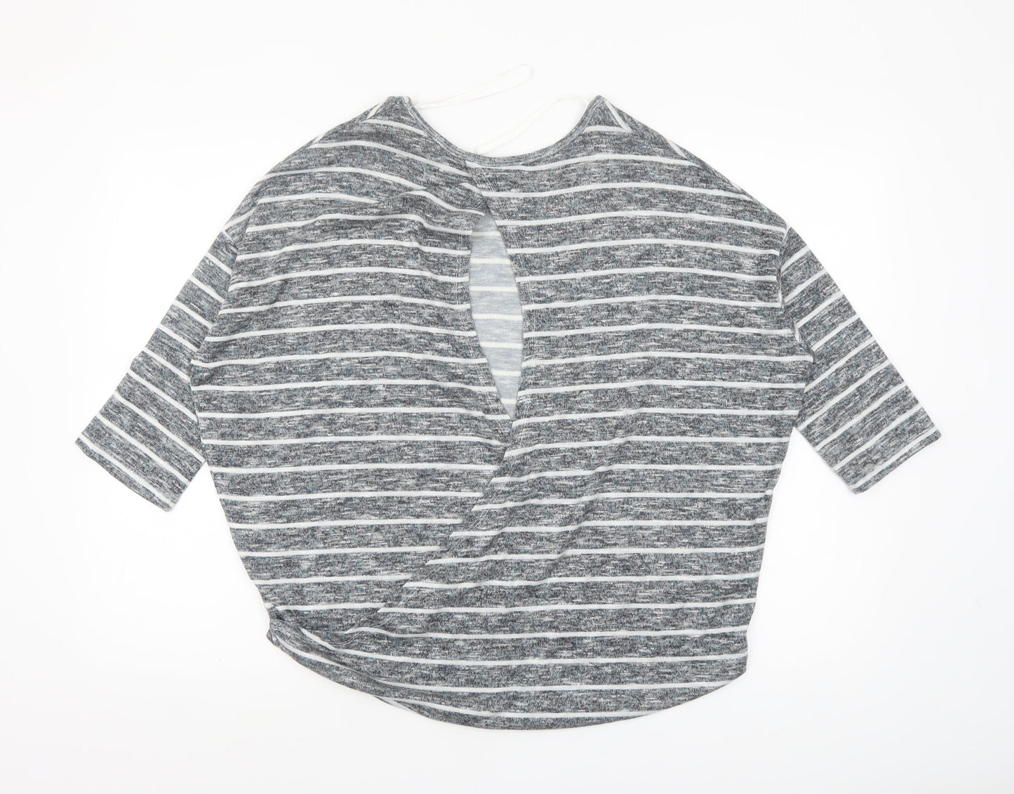Select Women’s Grey Striped Relaxed Fit 3/4 Sleeve Knit T-Shirt Size 14