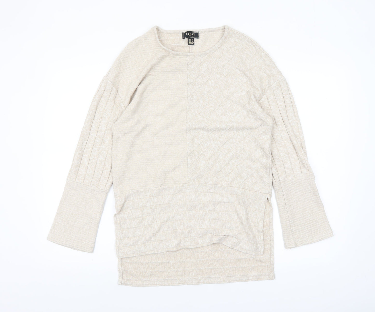 Lipsy Women Beige Knit Crew Neck Long Sleeve Pullover Jumper Size 10