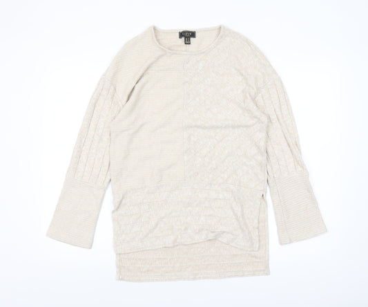 Lipsy Women Beige Knit Crew Neck Long Sleeve Pullover Jumper Size 10