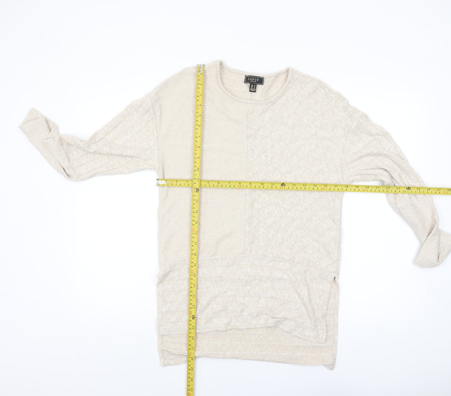 Lipsy Women Beige Knit Crew Neck Long Sleeve Pullover Jumper Size 10