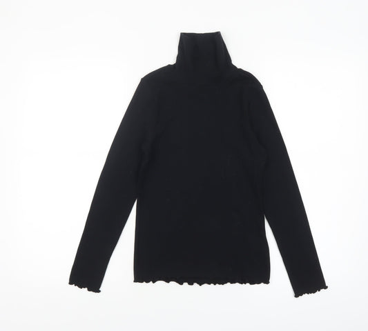 Marks and Spencer Girls Black Roll Neck Long Sleeve Cotton Top 10-11 Years