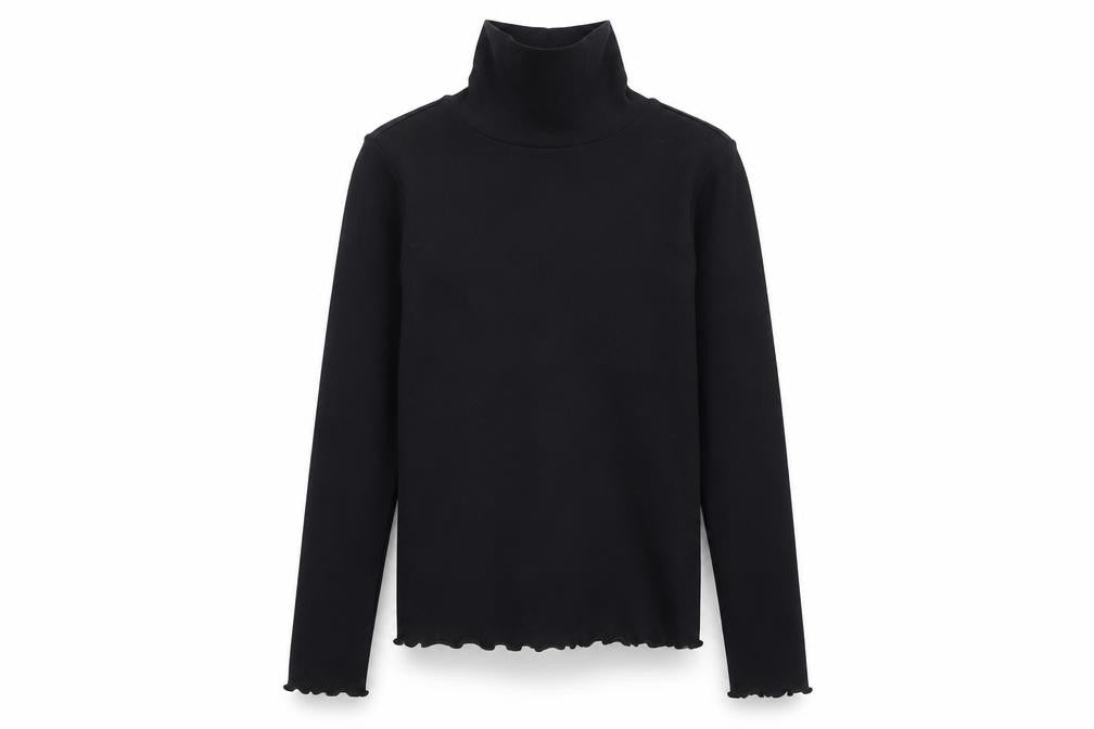 Marks & Spencer Girls Black Roll Neck Long Sleeve Cotton Top 10-11 Years