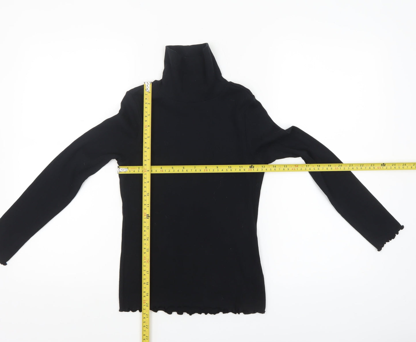 Marks and Spencer Girls Black Roll Neck Long Sleeve Cotton Top 10-11 Years