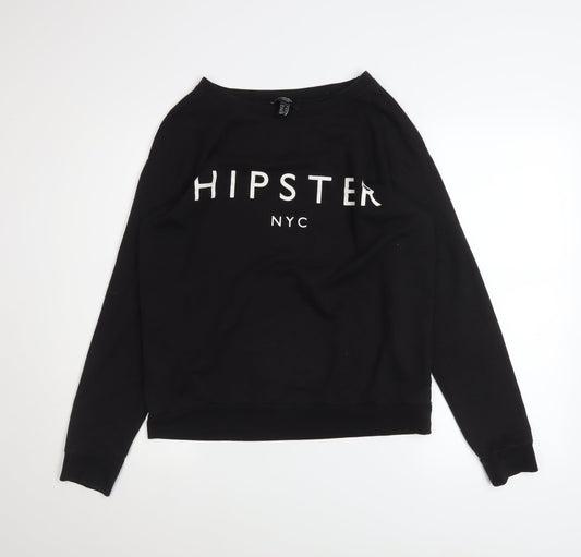 Mango Jeans Womens Black HIPSTER NYC Pullover Sweatshirt Size S