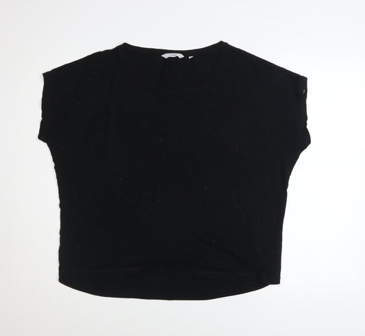 Next Womens Black Short Sleeve Embellished Viscose T-Shirt Size 16