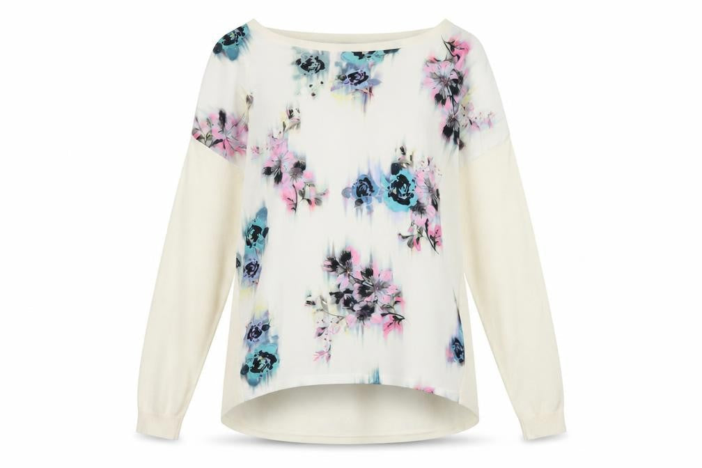 Warehouse Women Ivory Floral Front Pullover Jumper UK 12
