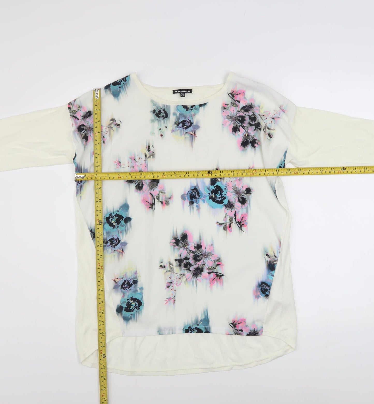 Warehouse Women Ivory Floral Front Pullover Jumper UK 12