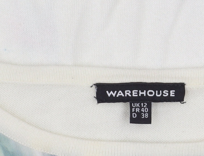 Warehouse Women Ivory Floral Front Pullover Jumper UK 12