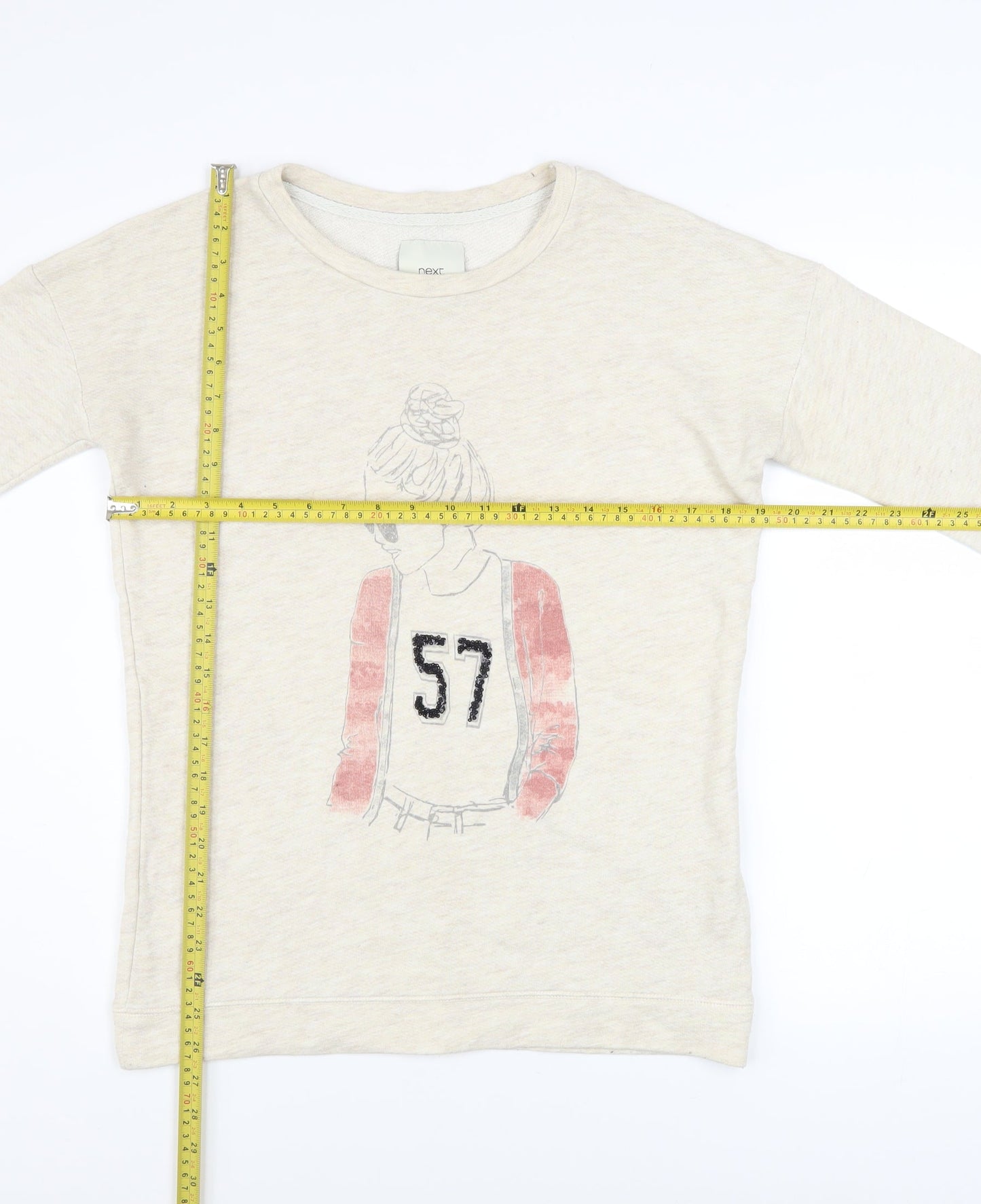 Next Women Beige Graphic Pullover Sweatshirt UK 8 Cotton Blend