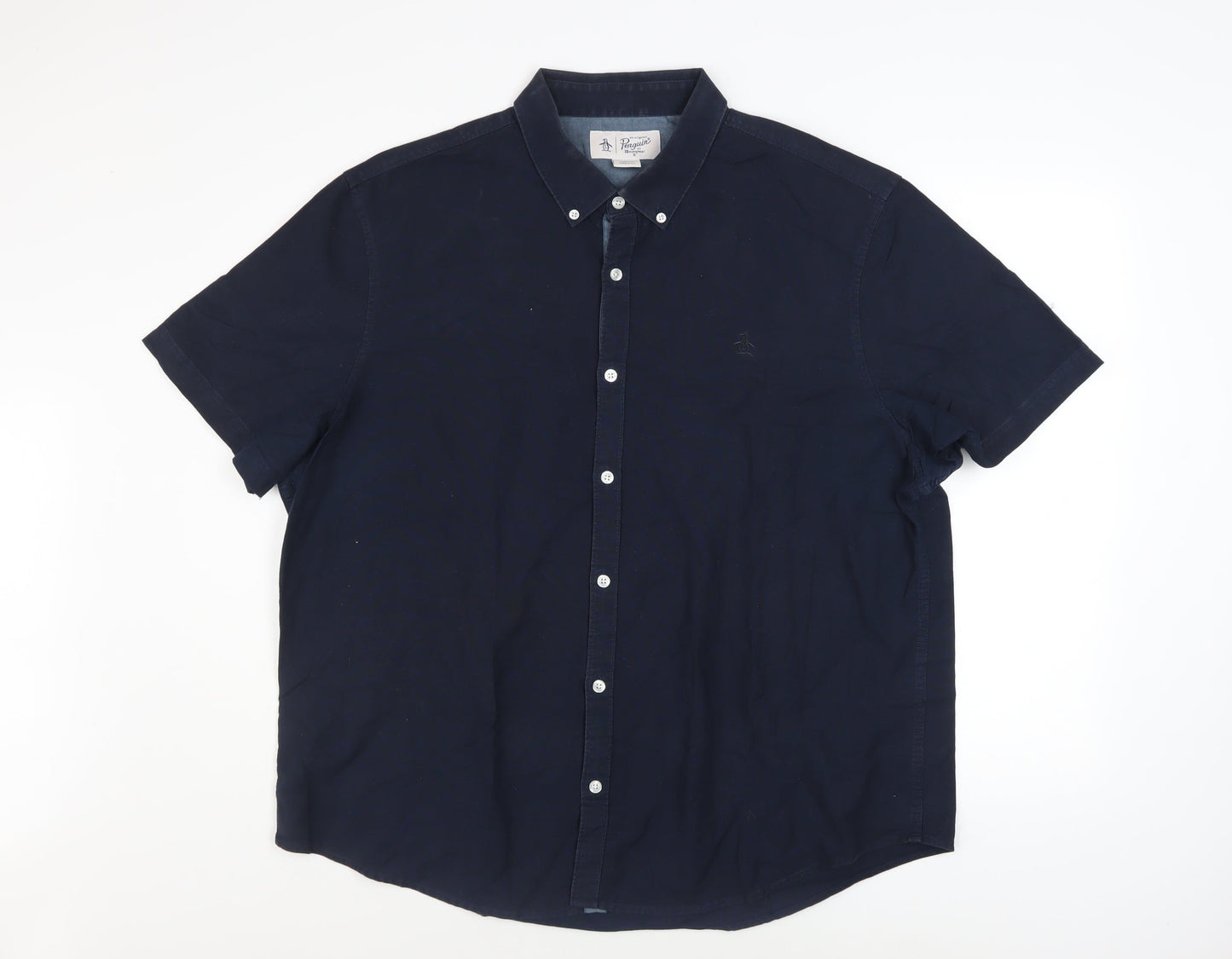 Original Penguin Men's Blue 2XL Short Sleeve Cotton Button-Up Shirt