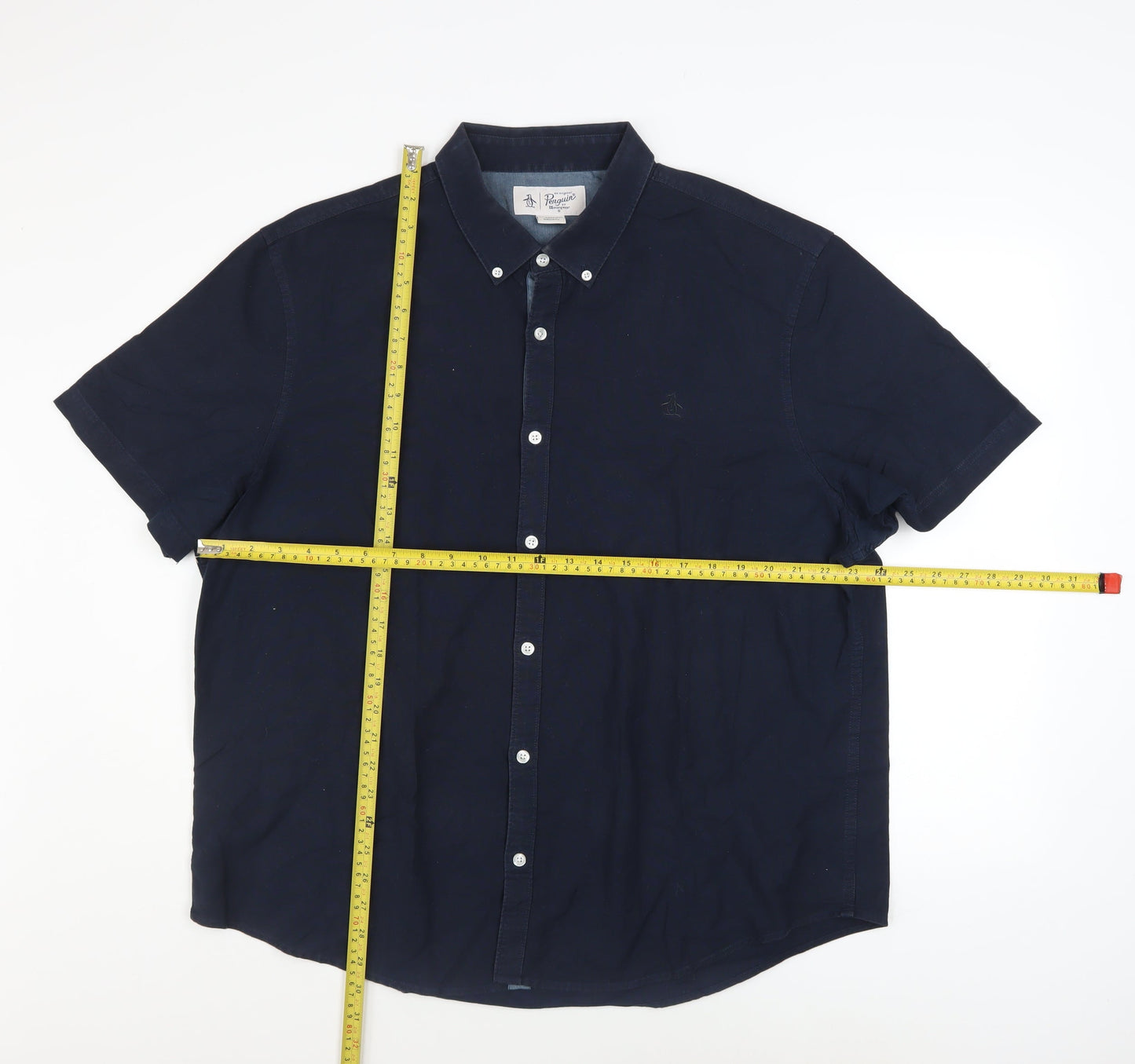 Original Penguin Men's Blue 2XL Short Sleeve Cotton Button-Up Shirt