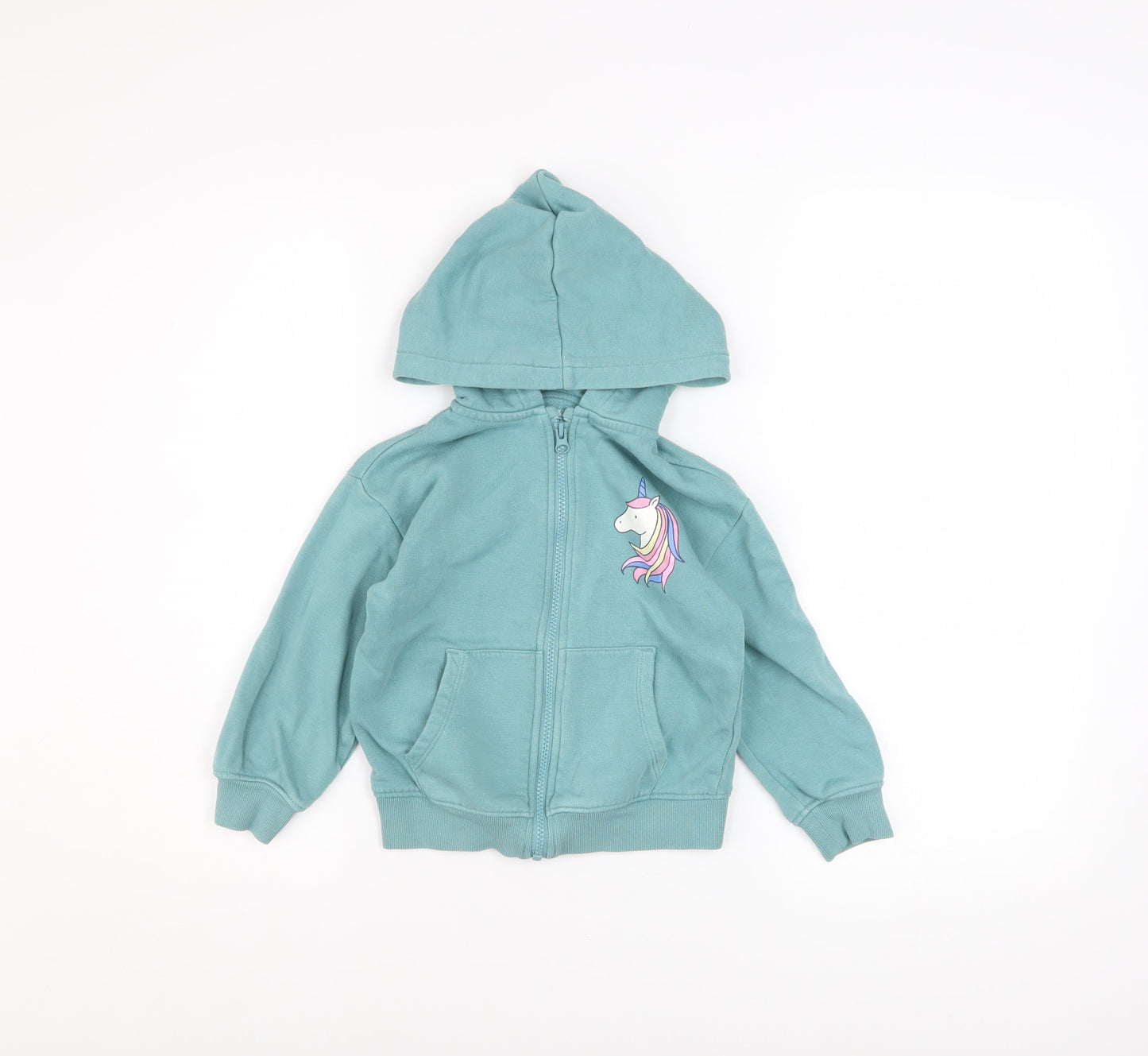 Marks and Spencer Girls Green Unicorn Zip Hoodie Jacket 4-5 Years