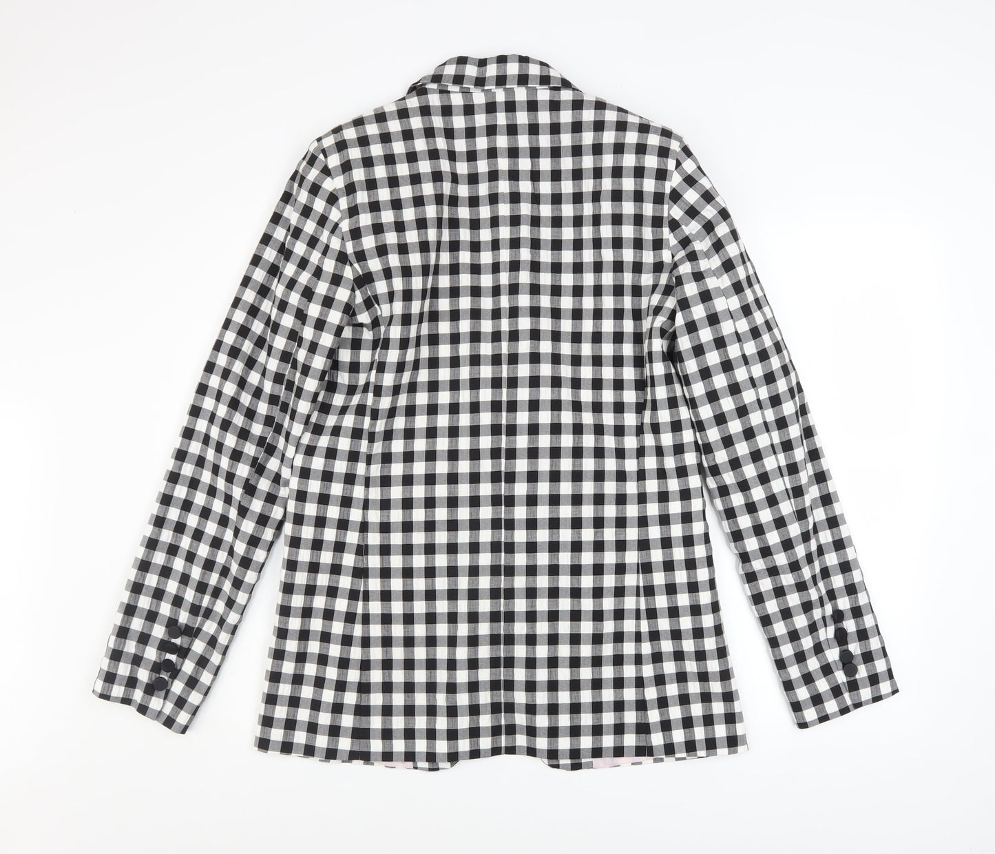 Topshop Women’s Black Check Blazer UK 10 Tall Lined Single-Breasted Jacket
