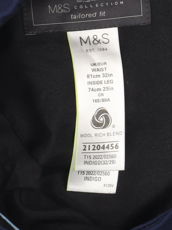 Marks and Spencer Men's Blue Wool Blend Dress Trousers 32W 29L