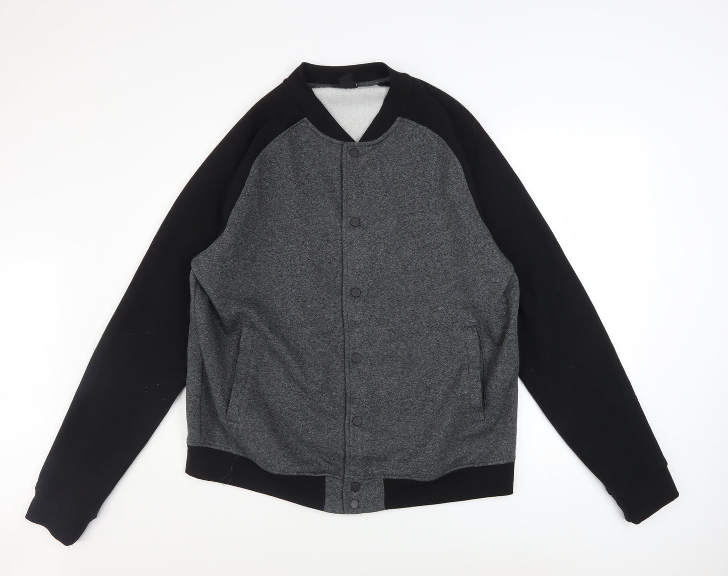 H&M Men’s Grey Black Varsity Jacket XL Cotton Blend Casual