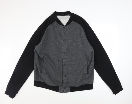 H&M Men’s Grey Black Varsity Jacket XL Cotton Blend Casual