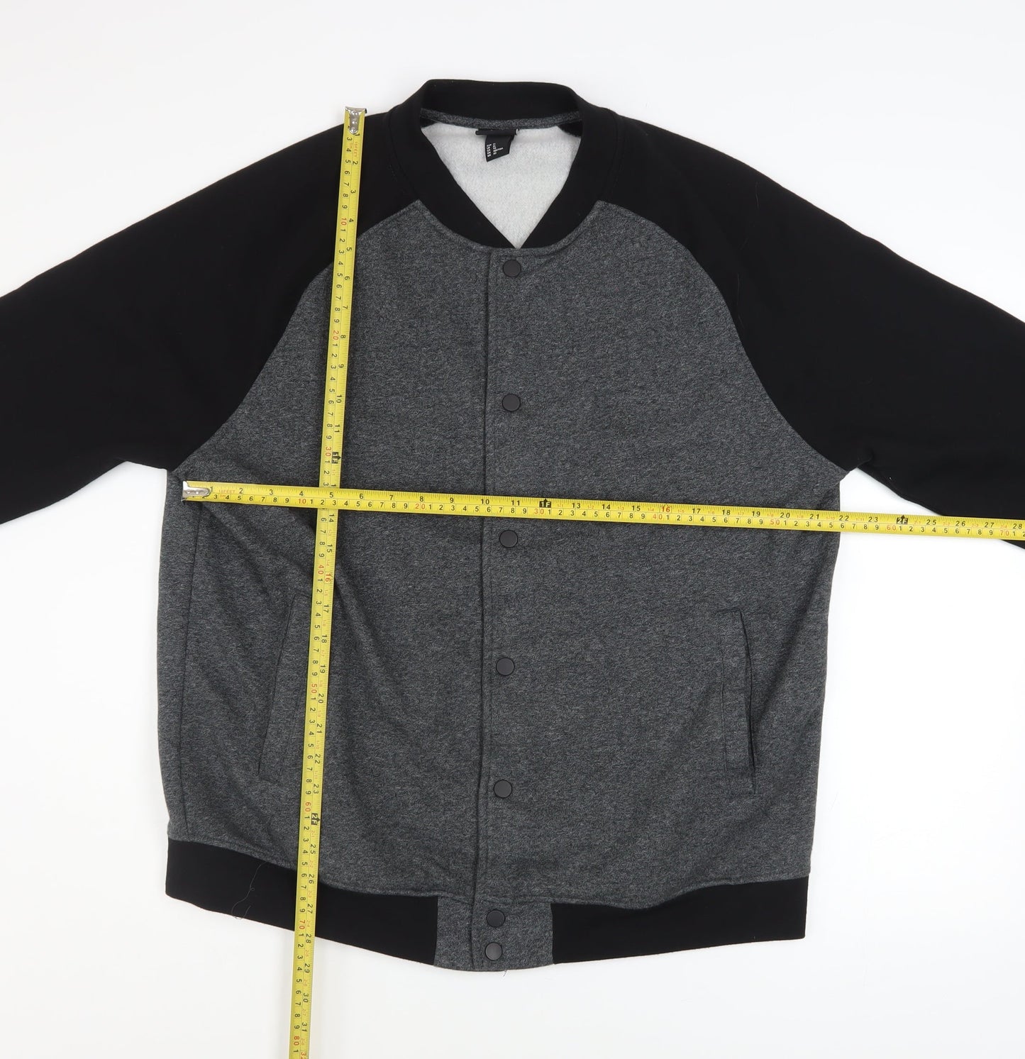 H&M Men’s Grey Black Varsity Jacket XL Cotton Blend Casual