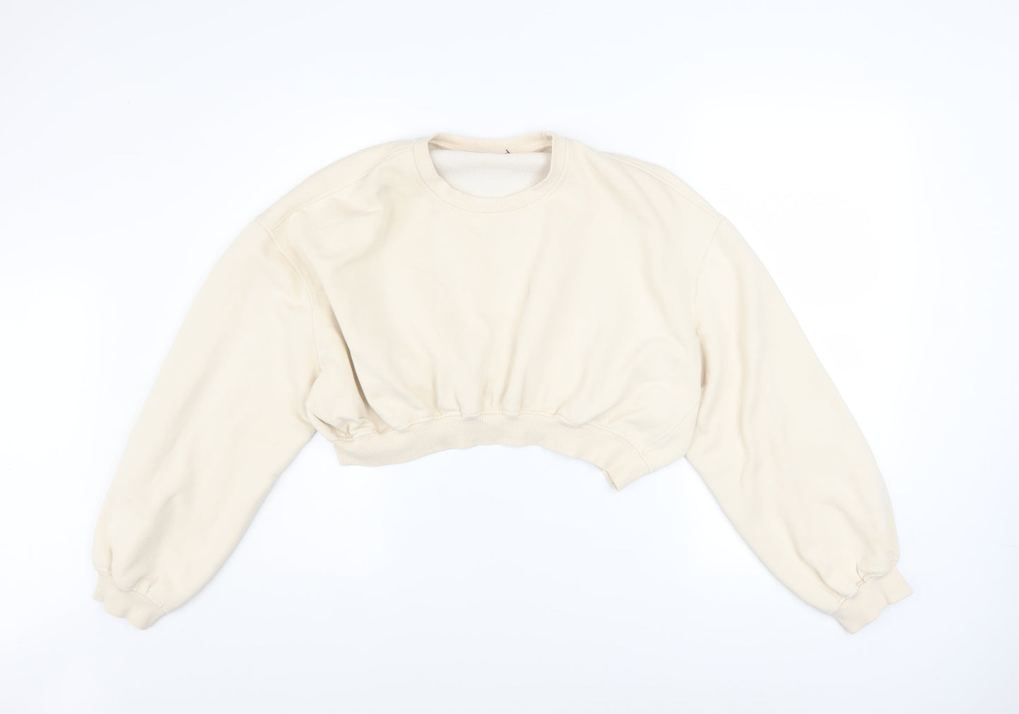ZARA Women Beige Cropped Pullover Sweatshirt Size S