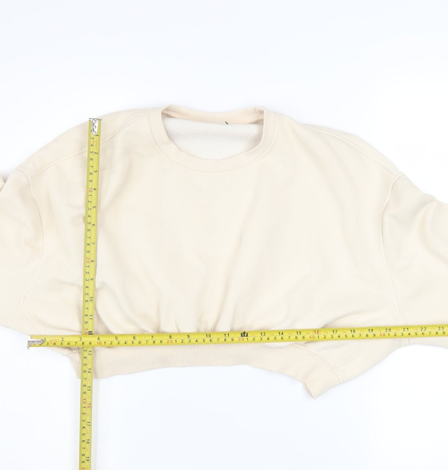 ZARA Women Beige Cropped Pullover Sweatshirt Size S