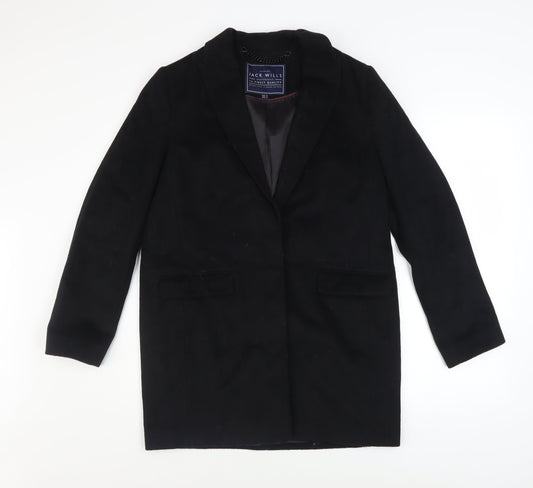 Jack Wills Womens Black Wool Blend Overcoat UK 8 Lined Single-Breasted