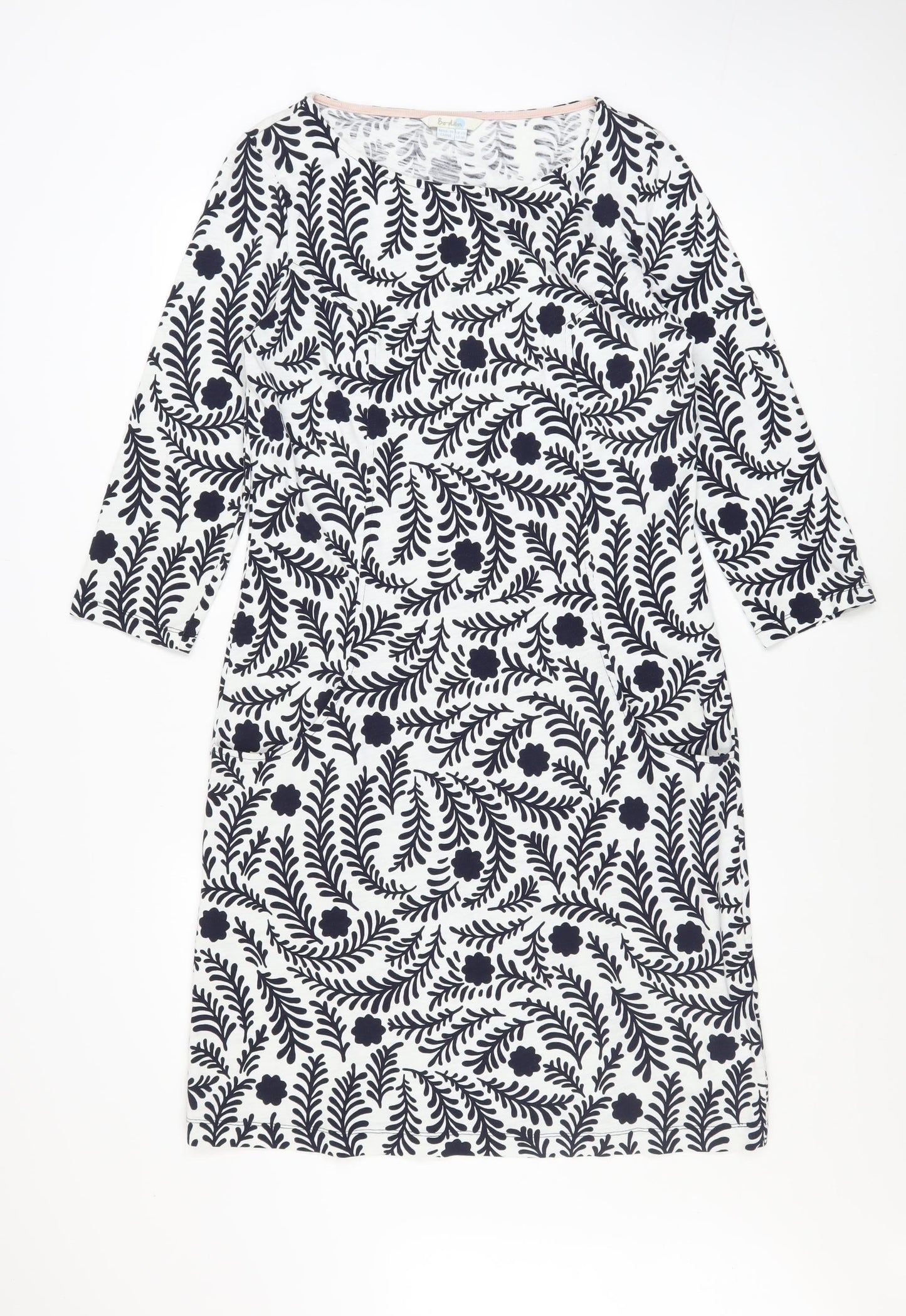 Boden Women’s White Floral Cotton Shift Dress Size 12 Knee Length