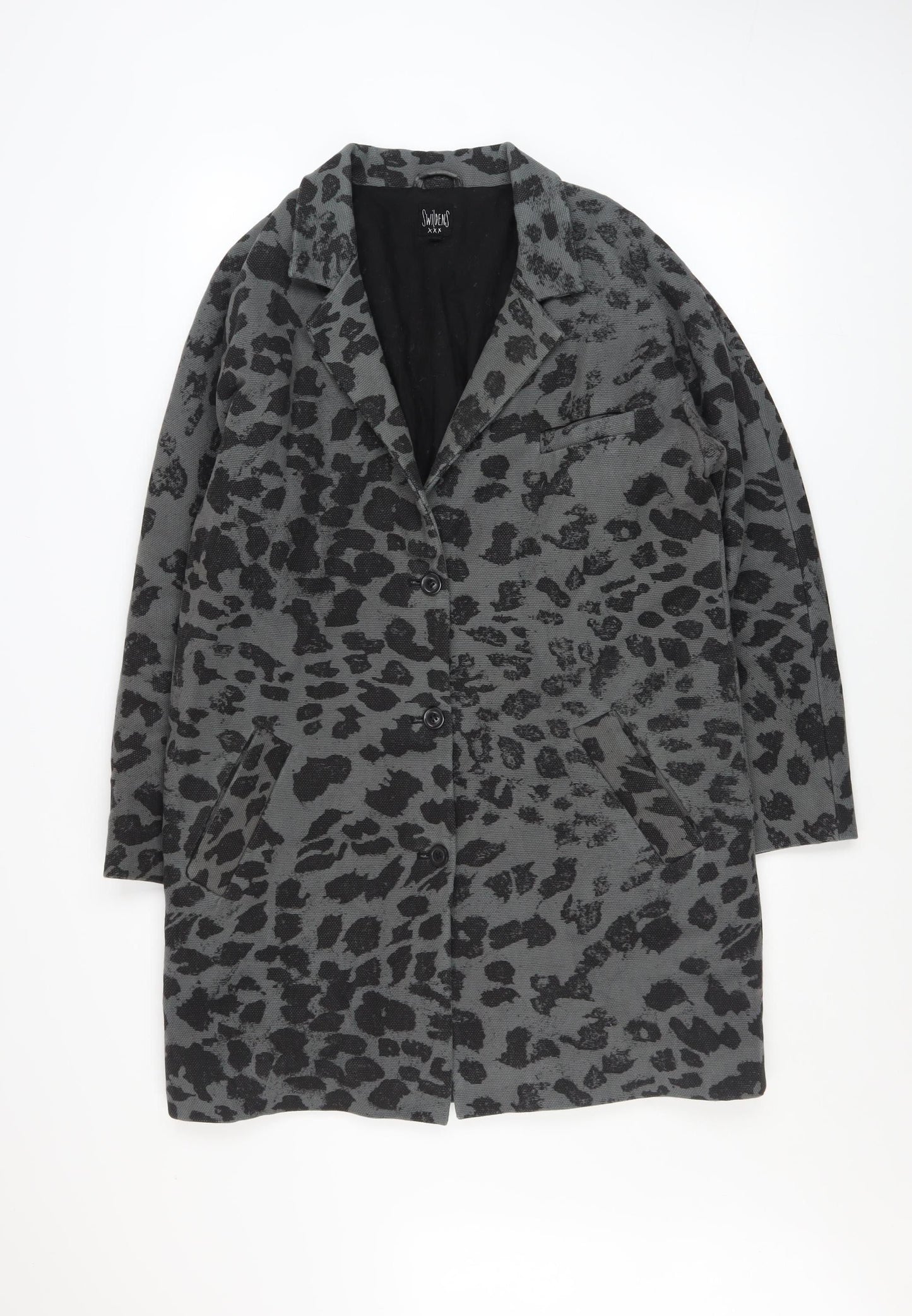 Swildens Women Grey Animal Print Cotton Single-Breasted Coat Size 12