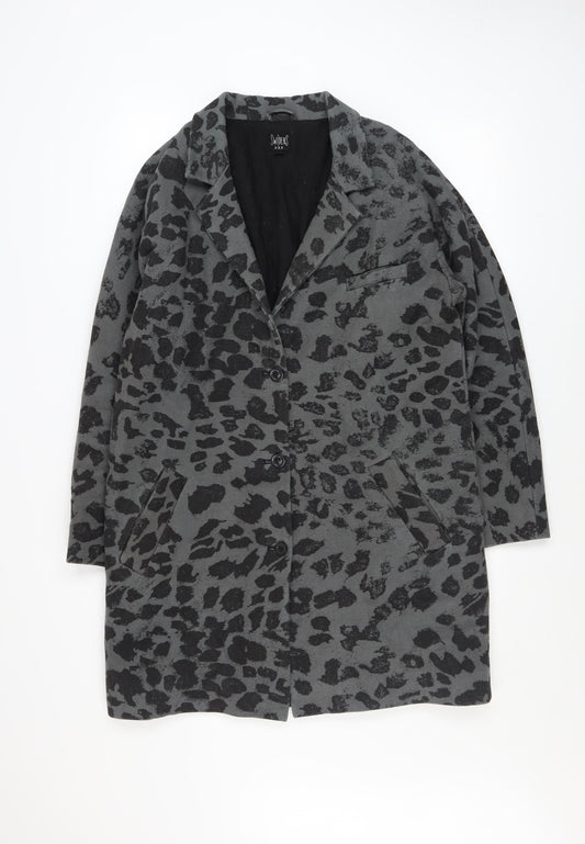 Swildens Women Grey Animal Print Cotton Single-Breasted Coat Size 12