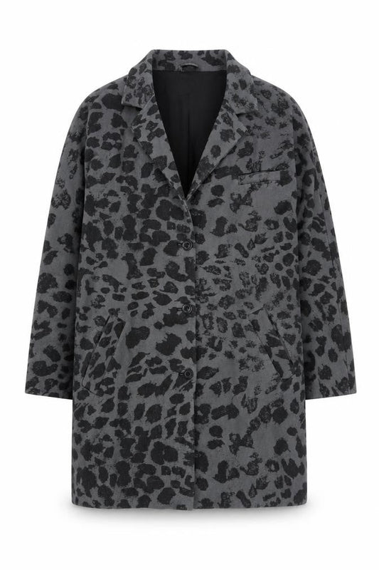Swildens Women Grey Animal Print Cotton Single-Breasted Coat Size 12
