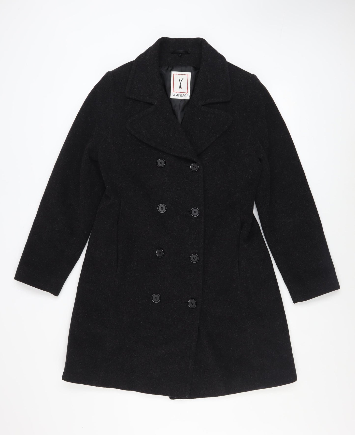 Vernissage Women’s Black Wool Pea Coat Size 8 Mid-Length Smart