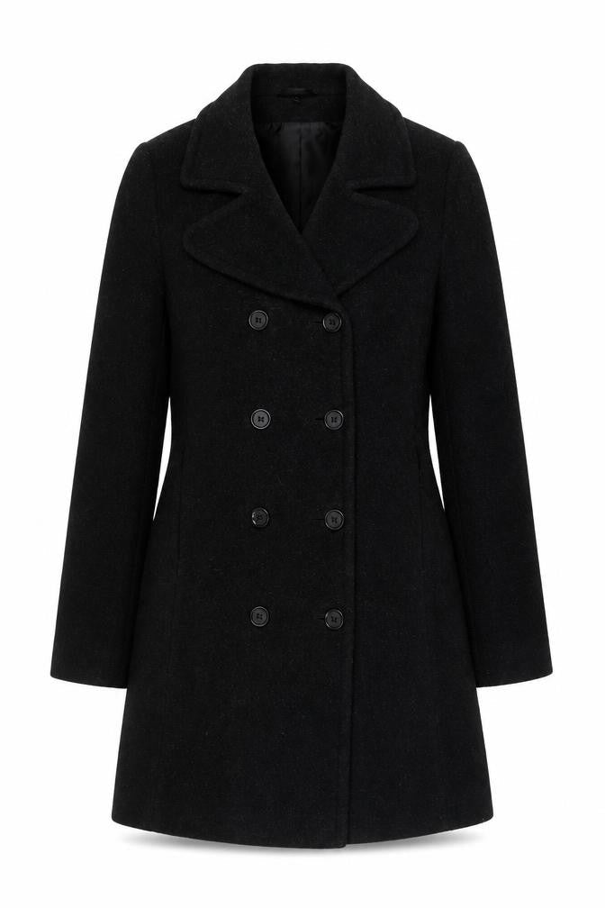 Vernissage Women’s Black Wool Pea Coat Size 8 Mid-Length Smart