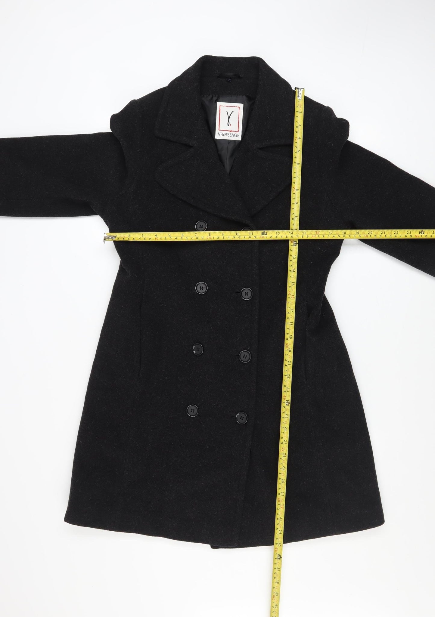 Vernissage Women’s Black Wool Pea Coat Size 8 Mid-Length Smart