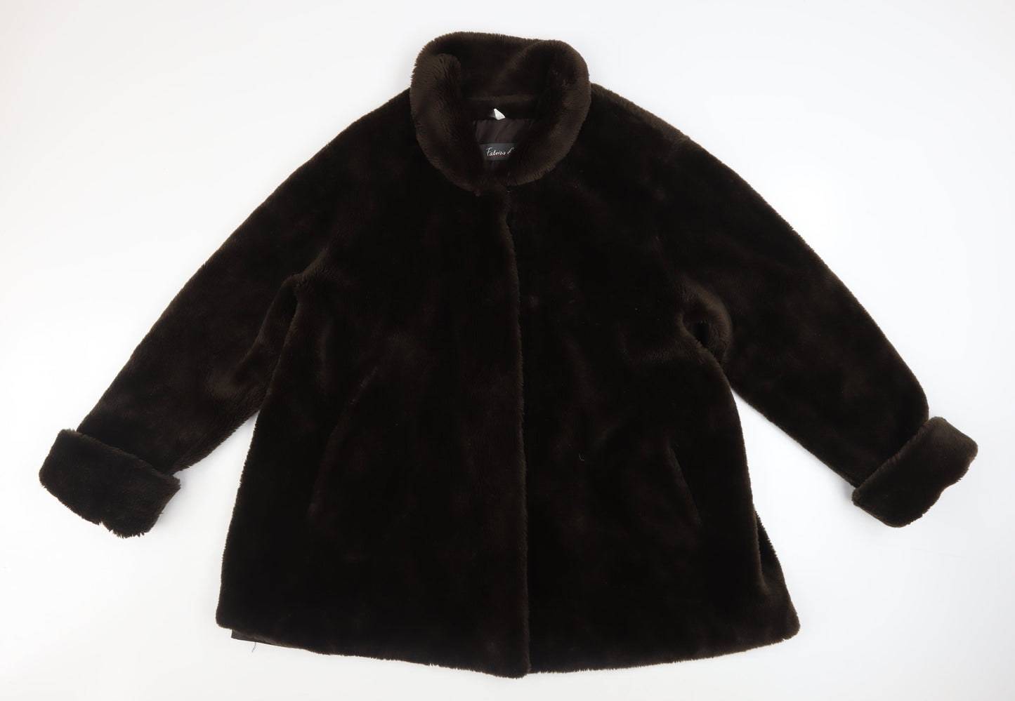 Fabrizio A. Women Brown Faux Fur Mid-Length Overcoat Size 14