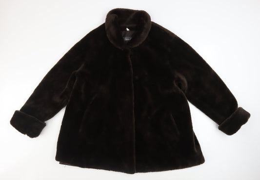 Fabrizio A. Women Brown Faux Fur Mid-Length Overcoat Size 14