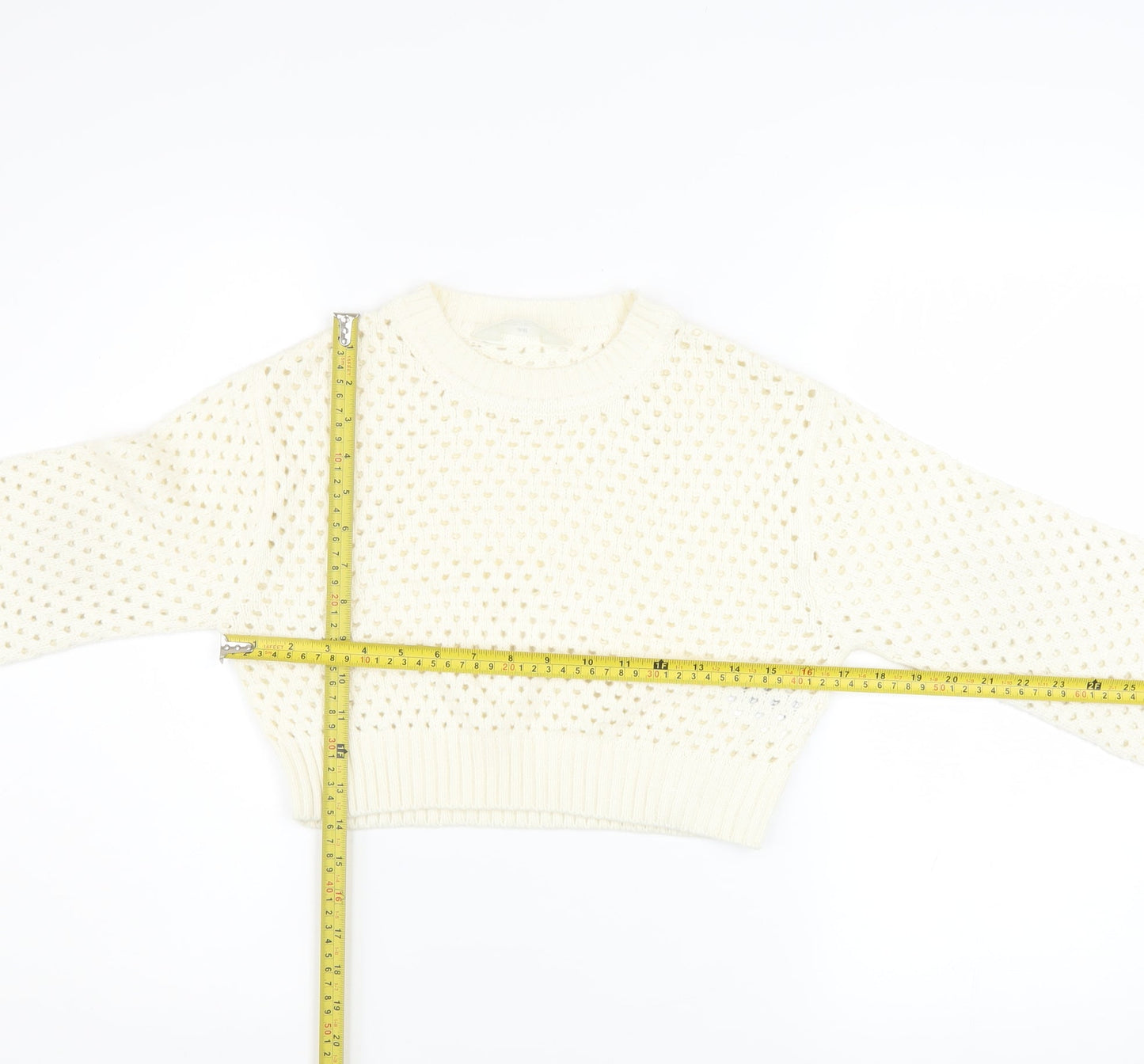 H&M Girls Ivory Knit Pullover Jumper 8-10 Years Acrylic Long Sleeve