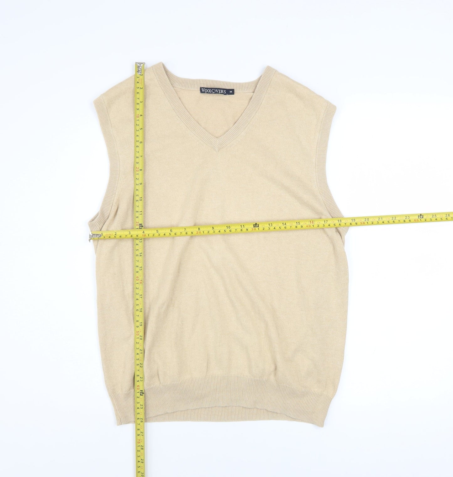 Woolovers Men's Beige Cotton Cashmere V-Neck Sleeveless Jumper Vest M