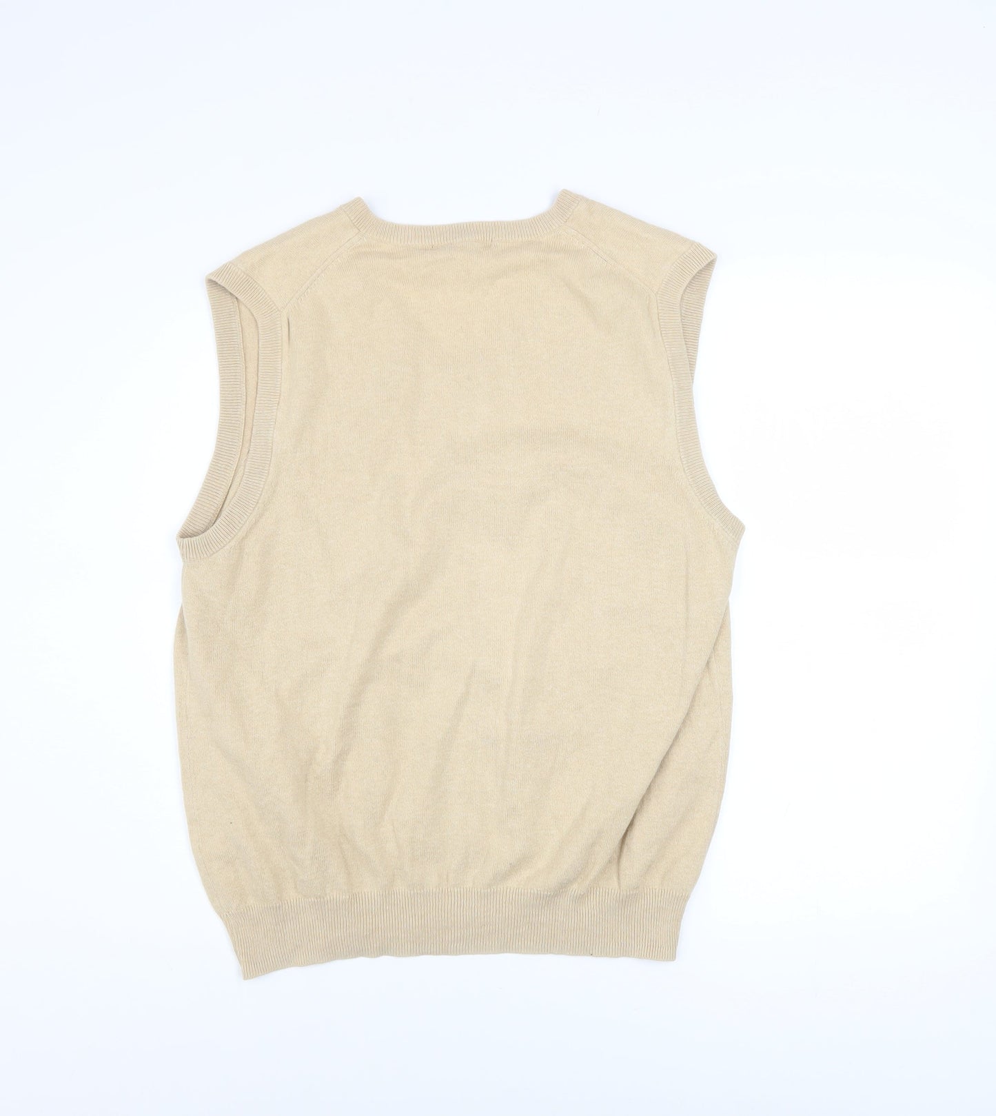 Woolovers Men's Beige Cotton Cashmere V-Neck Sleeveless Jumper Vest M