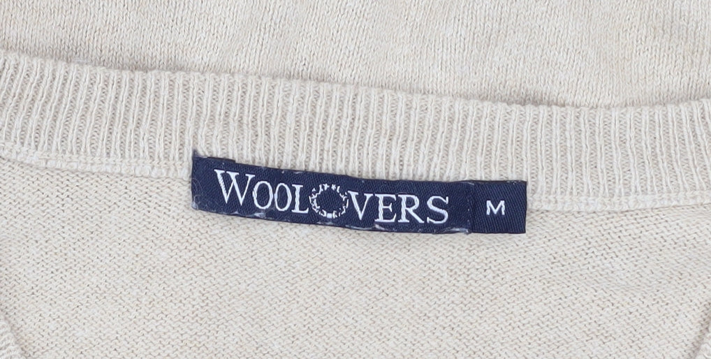 Woolovers Men's Beige Cotton Cashmere V-Neck Sleeveless Jumper Vest M