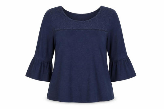 FatFace Women Blue Embroidered Tunic Blouse Size 14 3/4 Sleeve