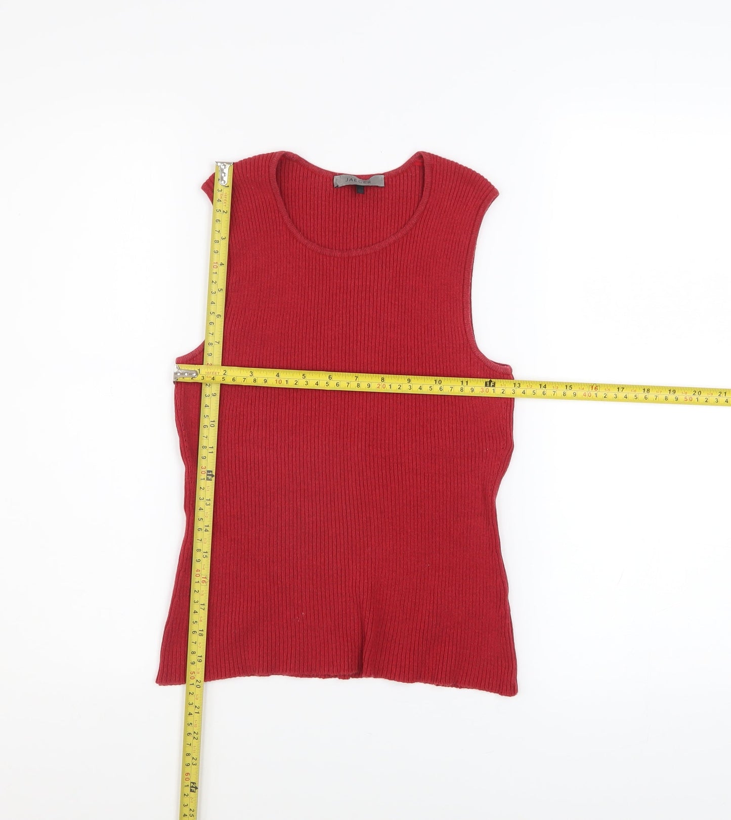 Jaeger Women Red Knit Cotton Blend Sleeveless Tank Top M