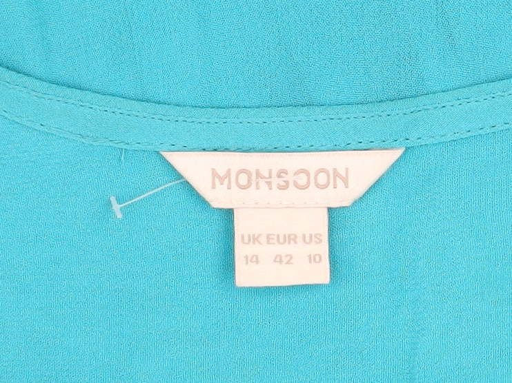 Monsoon Women Blue Beaded Viscose Tunic Blouse Size 14