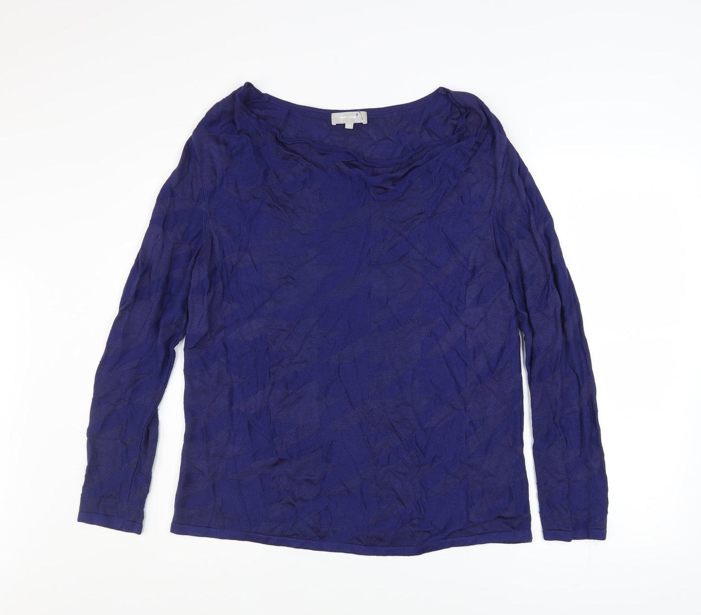 Marks and Spencer Per Una Women's Blue Knit Cowl Neck Long Sleeve Blouse Size 14