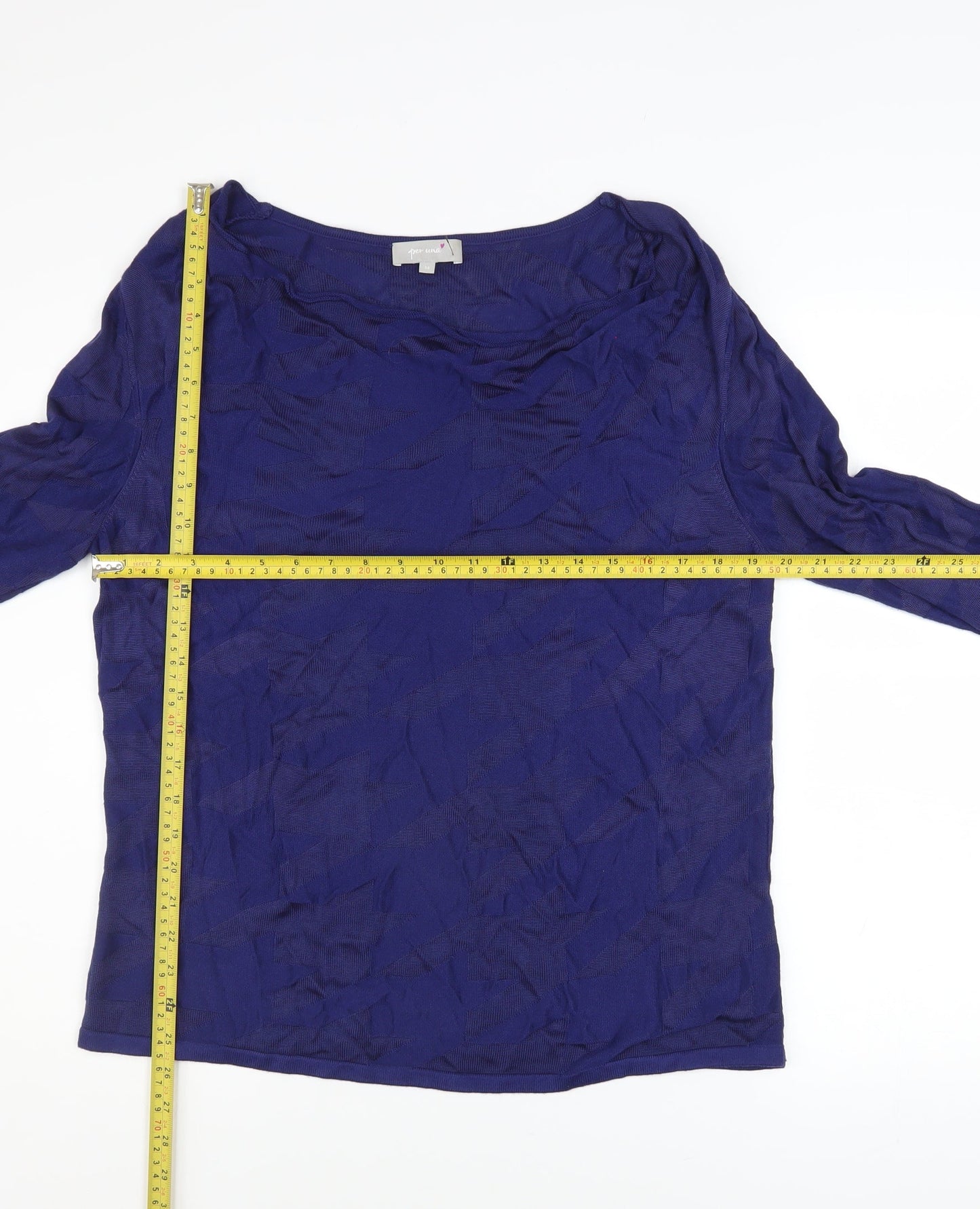 Marks and Spencer Per Una Women's Blue Knit Cowl Neck Long Sleeve Blouse Size 14