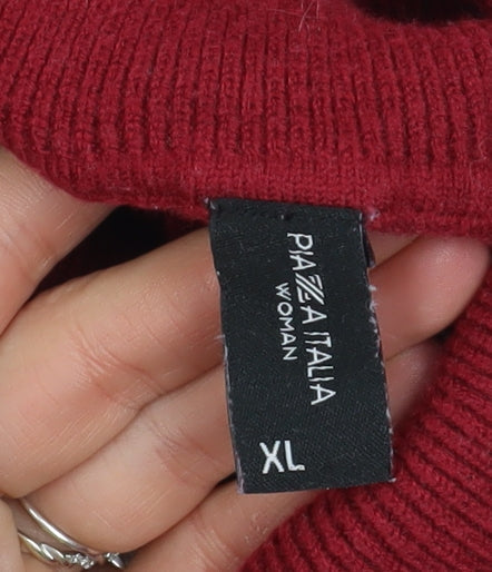 Piazza Italia Women Red Roll Neck Puff Sleeve Knit Jumper XL