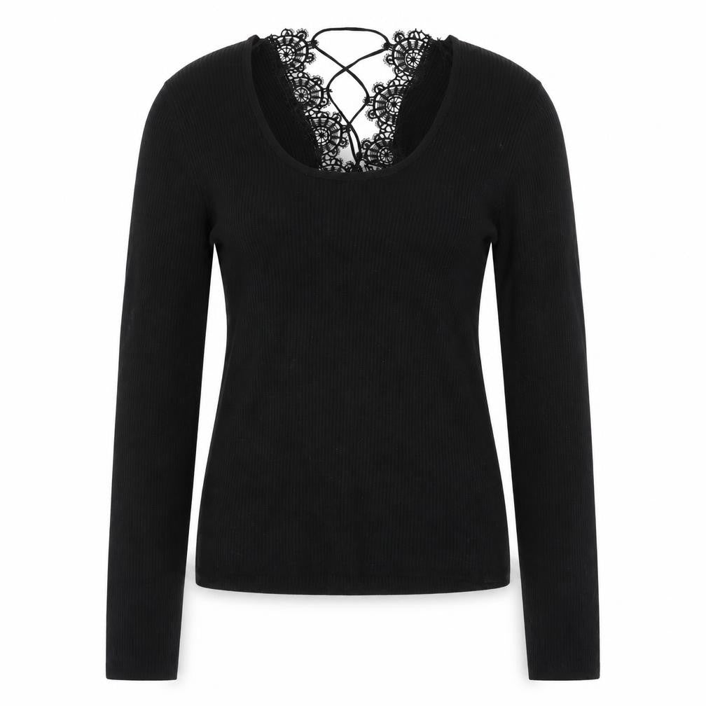 Urban Outfitters Women’s Black Lace V-Neck Slim Fit Pullover Jumper L