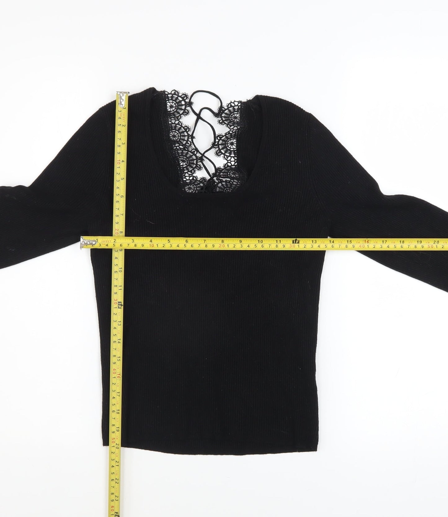 Urban Outfitters Women’s Black Lace V-Neck Slim Fit Pullover Jumper L